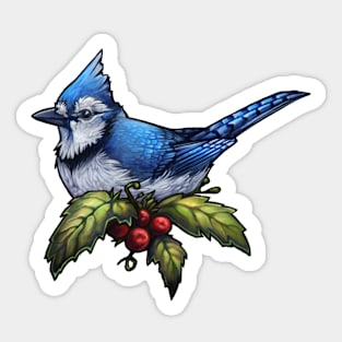 Holiday Bird American Blue Jay Sticker